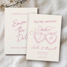 Heart Locket Cute Modern Monogram Rosa Bow Bröllop