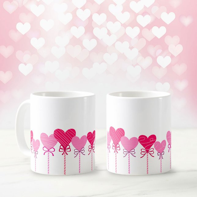 Heart Lollipop Border Coffee Mug Kaffemugg (Valentine Mug With Lollipop Border)