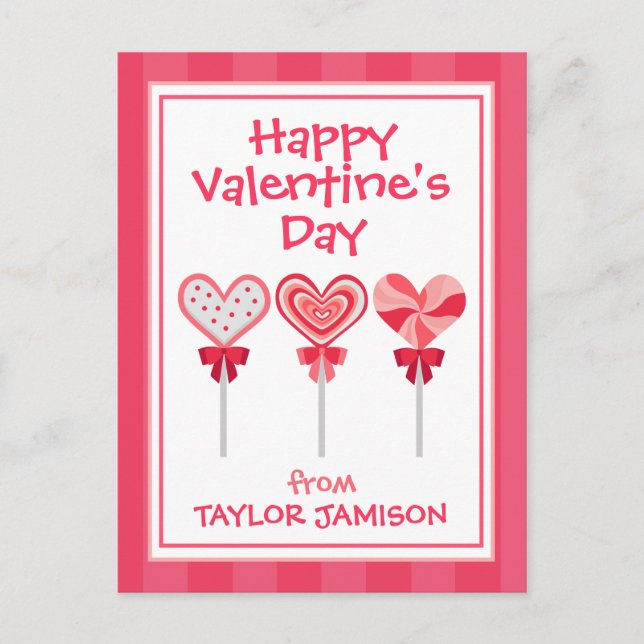 Heart Lollipops Personlig Valentinkort Vykort (Framsida)