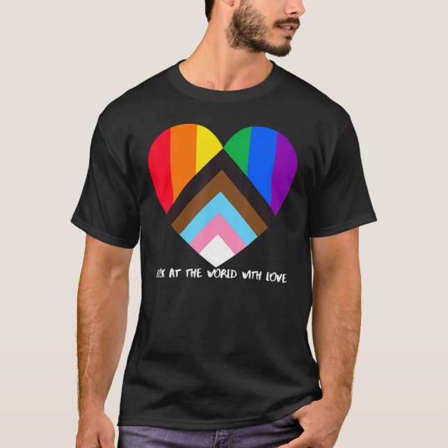 Heart Loo för Progress Pride Rainbow Flagga Inclus T Shirt (Framsida)