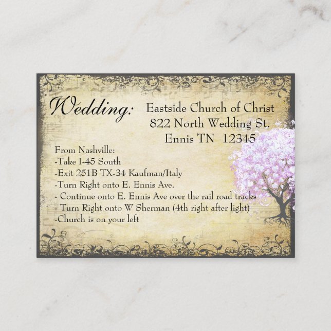 Heart Löv Lavender Träd Direction Bröllop Card Tilläggskort (Framsida)