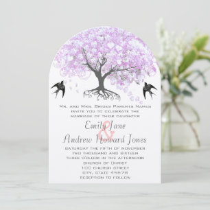 Heart Löv Lavender Träd Vintage Bird Bröllop Inbjudningar