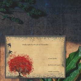 Heart Löv Red Träd Vintage Birds Bröllop OSA Kort