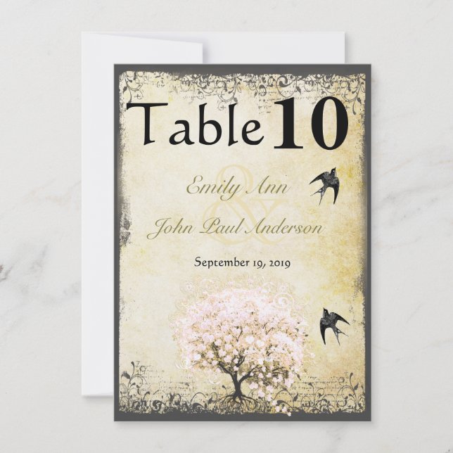 Heart Löv Rosa Träd Vintage Birds Bröllop Inbjudningar (Framsida)