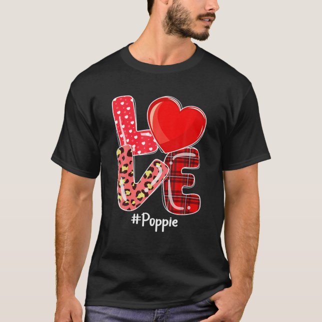 Heart Love Poppie Buffalo Plaid Leopard Valentine T Shirt (Framsida)