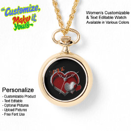 Heart Magic Guld Necklace Watch Black Ansikte Armbandsur