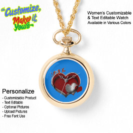 Heart Magic Guld Necklace Watch Blue Ansikte Armbandsur
