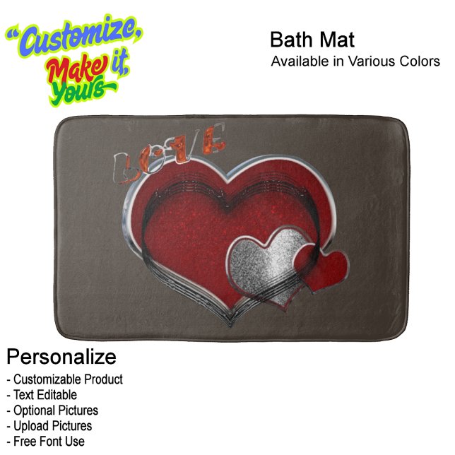 Heart Magic Love Bath Mat with a Brown Background Badrumsmatta (Heart Magic Love Bath Mat Featuring a Brown Background.)