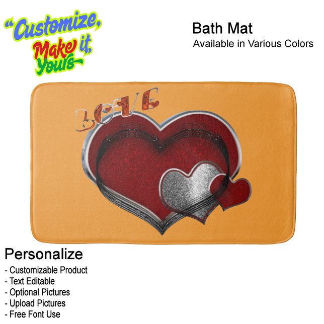 Heart Magic Love Bath Mat with a Orange Background Badrumsmatta (Heart Magic Love Bath Mat Featuring a Orange Background.
)