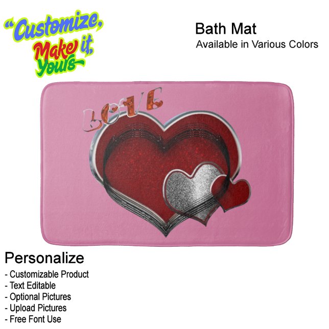 Heart Magic Love Bath Mat with a Pink Background Badrumsmatta (Heart Magic Love Bath Mat Featuring a Pink Background.)