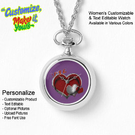 Heart Magic Silver Necklace Watch Lila Ansikte Armbandsur