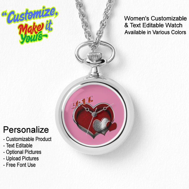 Heart Magic Silver Necklace Watch Rosa Ansikte Armbandsur (Women's Heart Magic Silver Necklace Watch Featuring a Pink Face.)
