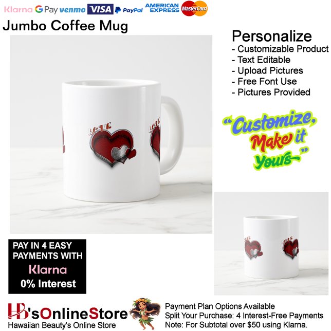 Heart Magic White Jumbo Mugg (Love Heart Jumbo Coffee Mug with White Background.
)