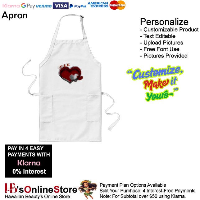 Heart Magic White Long Apron Långt Förkläde (Love Heart White Kitchen Cooking Mess Free Long Apron.)