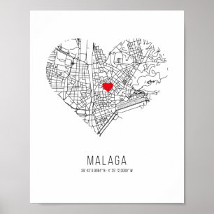 Heart Malaga City Karta (Spanien) Poster