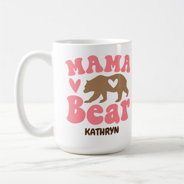 Heart Mamma Bear Retro Cute Funny Mamma Gift Kaffemugg (Vänster)