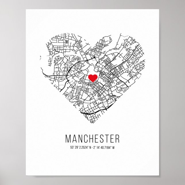 Heart Manchester City Karta (Förenade kungariket) Poster (Framsidan)