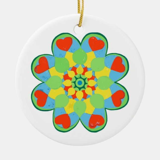 Heart Mandala Julgransprydnad Keramik (Framsidan)