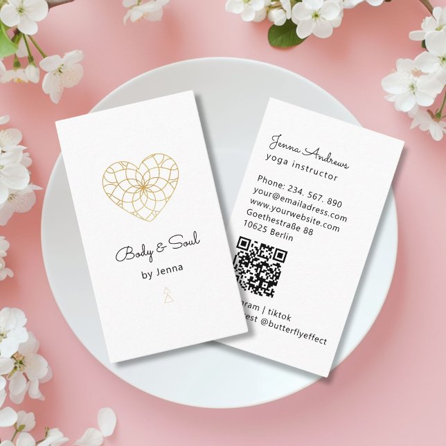 Heart Mandala Yoga Massage Hälsa QR-kod Visitkort (Heart Mandala Yoga Massage Wellness QR Code Business Card)