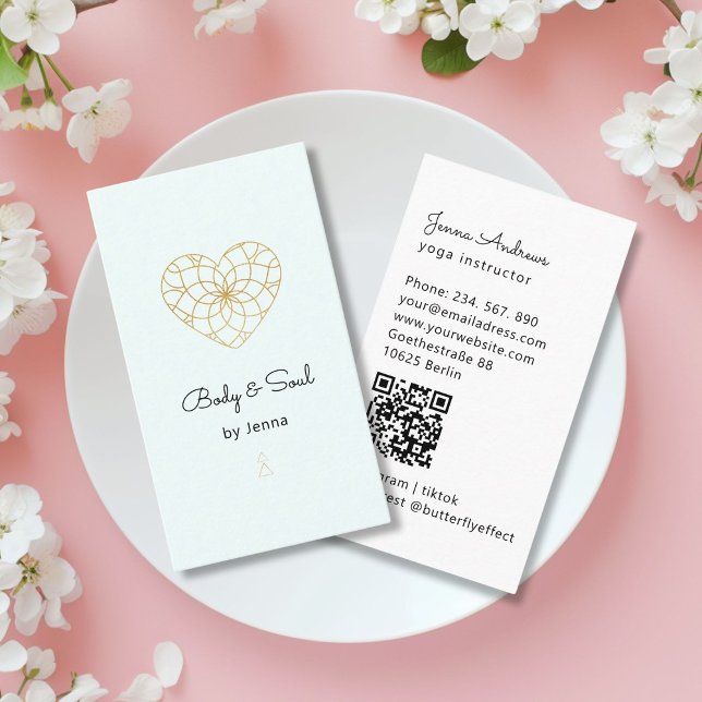 Heart Mandala Yoga Massage Hälsa QR-kod Visitkort (Heart Mandala Yoga Massage Wellness QR Code Business Card)