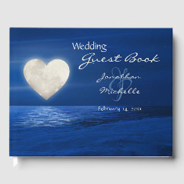 Heart Måne med Snö täckt Beach Winter Wedding Gästböcker