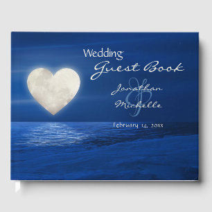Heart Måne med Snö täckt Beach Winter Wedding Gästböcker