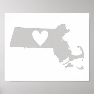 Heart Massachusetts state silhouette Poster