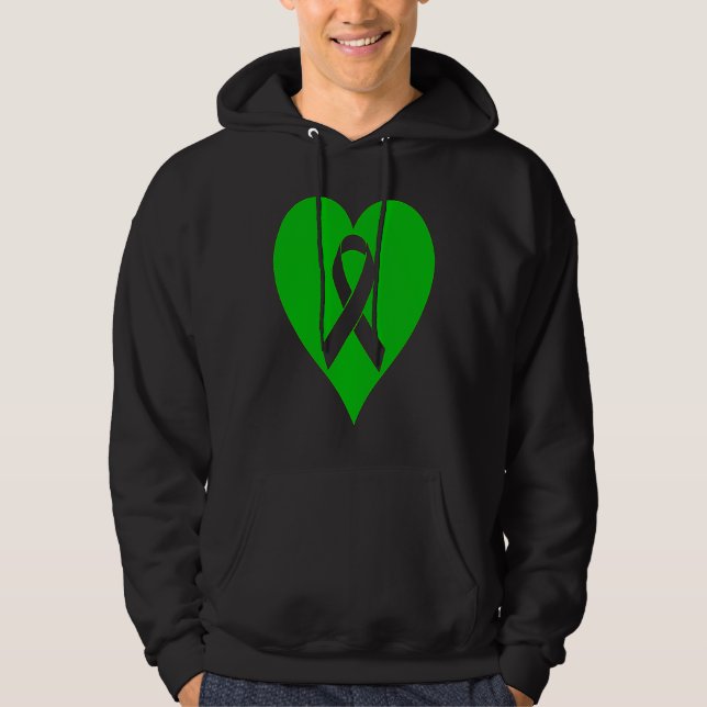 Heart Mental Health Awareness Green Ribbon Support Hoodie (Framsida)
