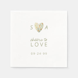 Heart Modern Rustic Boho Blommigt Greenery Bröllop Pappersservett