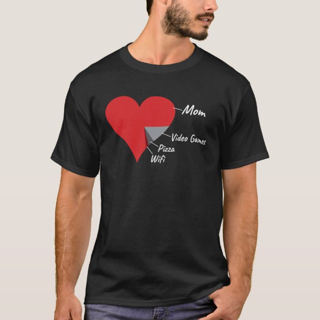 Heart Mom Video Games Pizza Wifi Valentines Day T Shirt (Framsida)