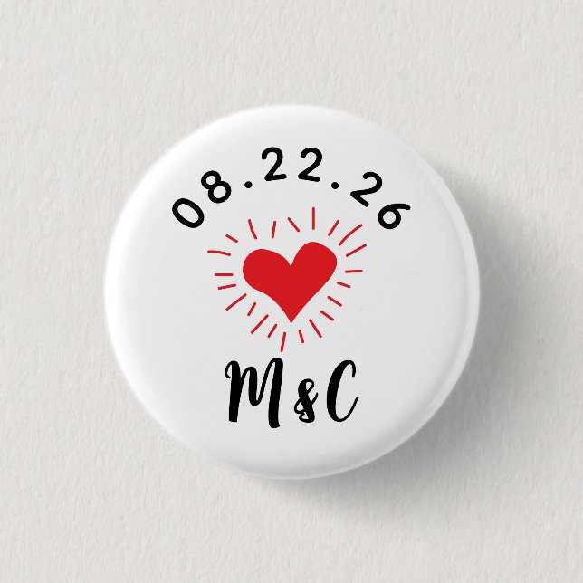 Heart Monogram Bröllop Knapp (Framsida)