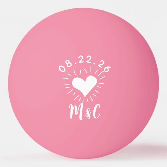 Heart Monogram Bröllop Pingisboll (Framsidan)