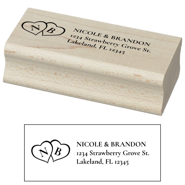 Heart Monogram Bröllop Returadress Stämpel (Heart Monogram Wedding Return Address Rubber Stamp)