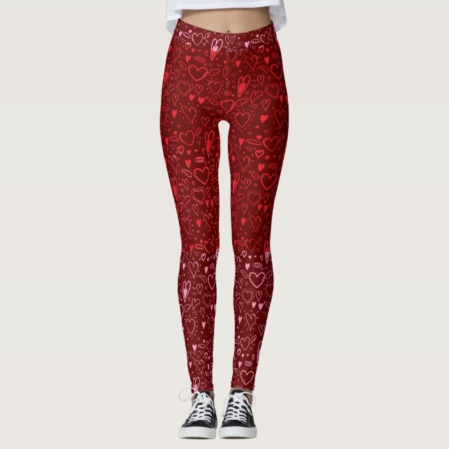 Heart mönster 01.Red.Rosa.b DRed BG2 Leggings (Framsida)