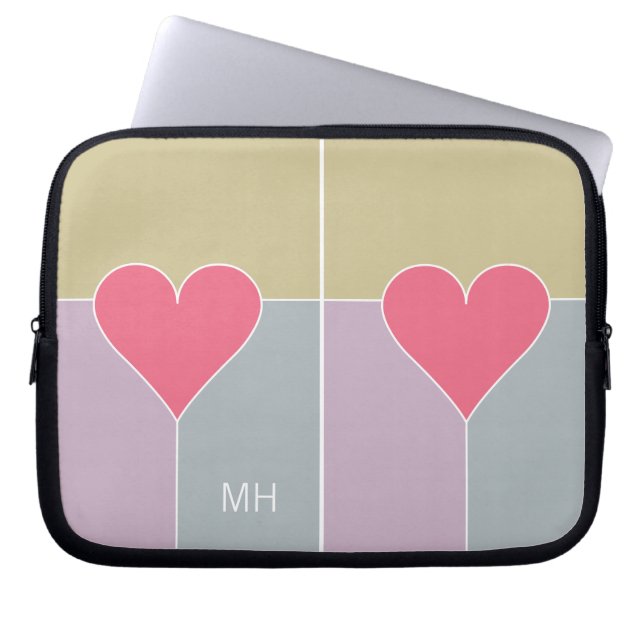 Heart Mönster anpassningsbar monogram laptop sleev Fodral (Framsidan)