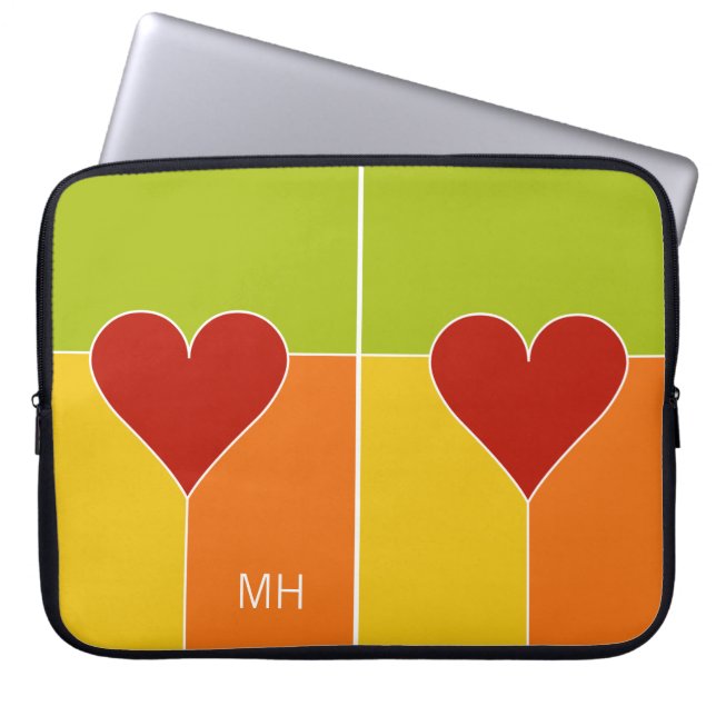 Heart Mönster anpassningsbar monogram laptop sleev Sleeve (Framsidan)