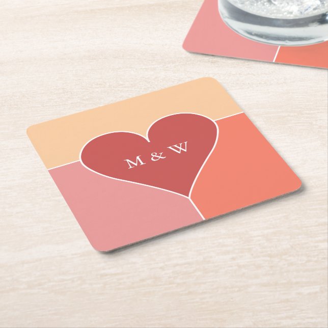 Heart Mönster anpassningsbar monogram underlägg Papper Kvadrat (Vinklad)