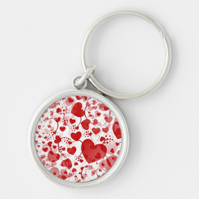 HEART mönster ART 7 Rund Silverfärgad Nyckelring (Framsidan)