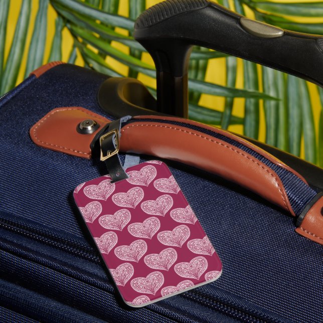 Heart mönster i Burgundy Luggage Tag Bagagebricka (Framsida Insitu 1)