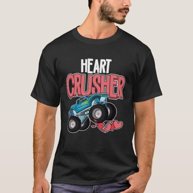 Heart Monster Lastbil Crusher Funny Valentine Day T Shirt (Framsida)