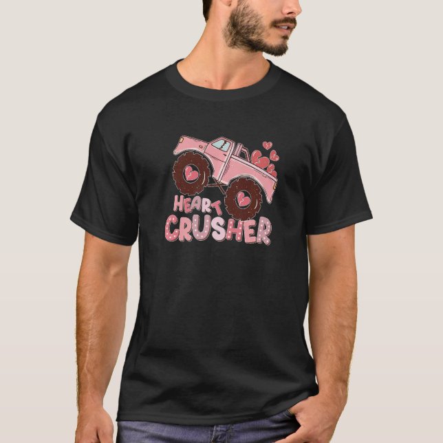 Heart Monster Lastbil Crusher Valentines day Cute  T Shirt (Framsida)