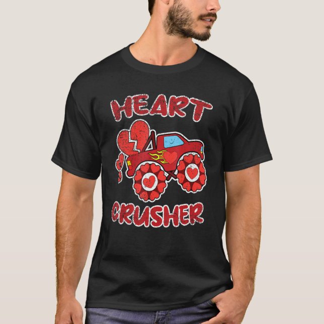 Heart Monster Lastbil Crusher Valentines day Kärle T Shirt (Framsida)