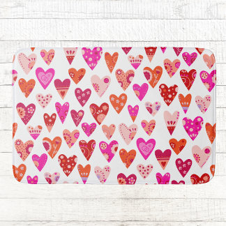 Heart Mönster Red Rosa Modern Badrumsmatta