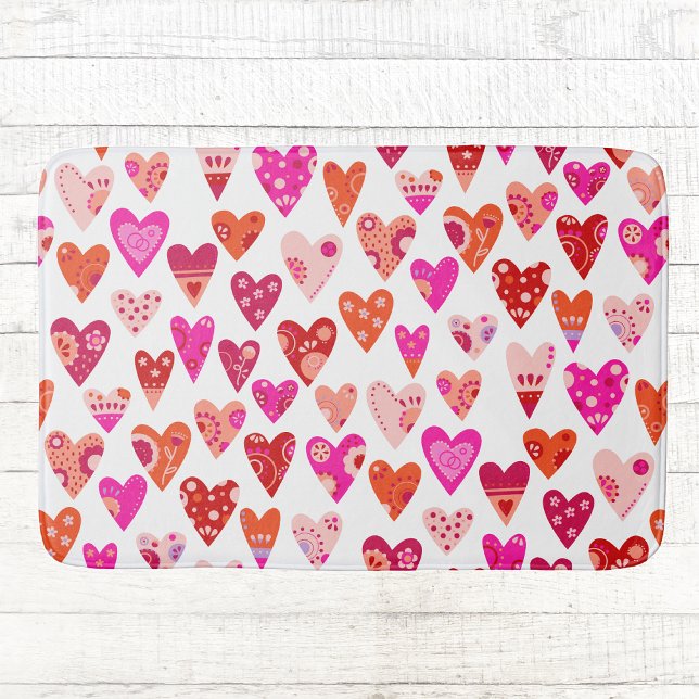 Heart Mönster Red Rosa Modern Badrumsmatta (Modern heart pattern bath mat)