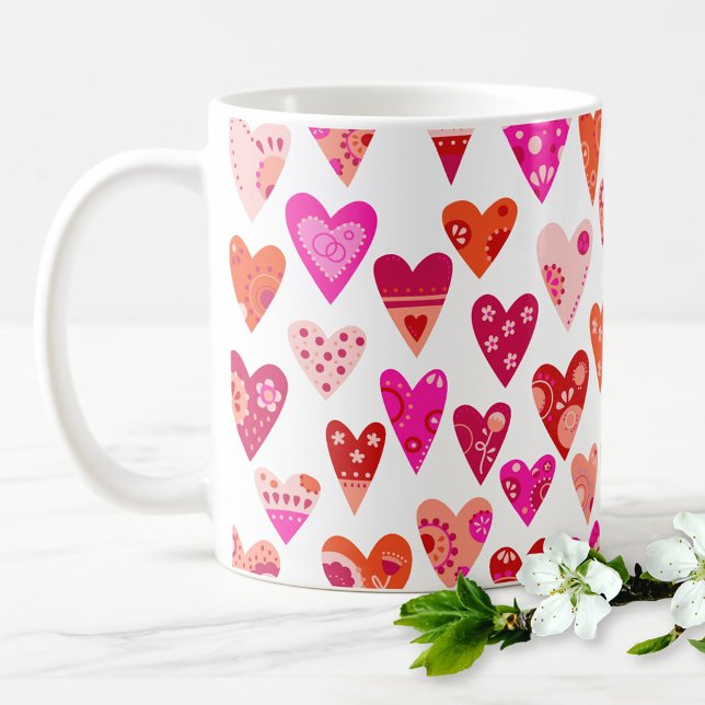 Heart Mönster Red Rosa Modern Kaffemugg (Skapare uppladdad)