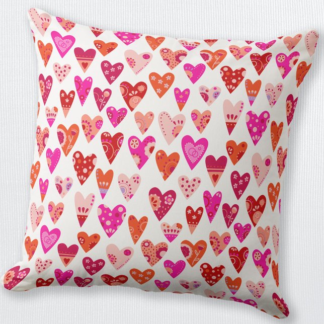 Heart Mönster Red Rosa Modern Kudde (Scandinavian heart pattern red pink and white throw pillow)