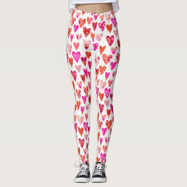 Heart Mönster Red Rosa Modern Leggings