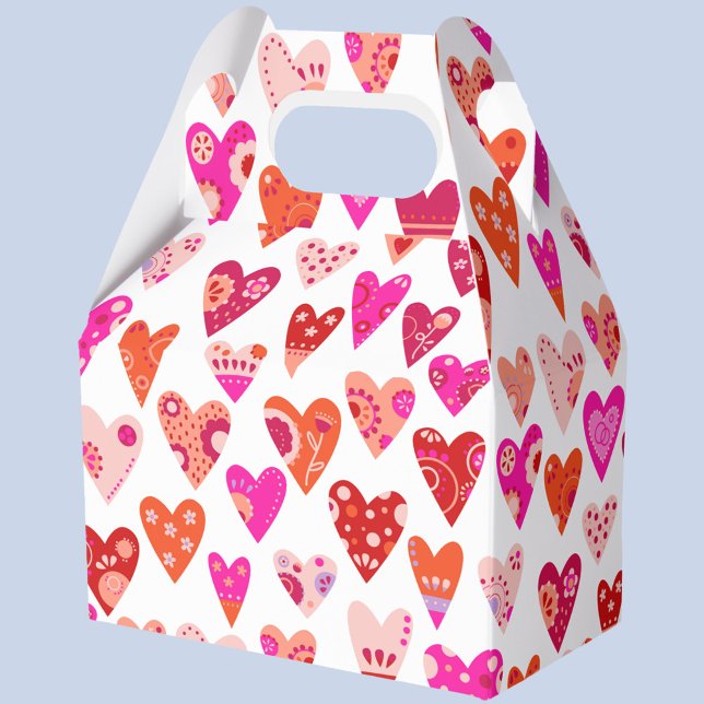 Heart Mönster Red Rosa Presentaskar (Fun Japandi hearts pattern red and pink favor box, ideal for Valentine's Day)