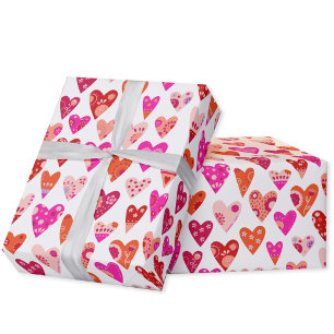 Heart Mönster Red Rosa Presentpapper