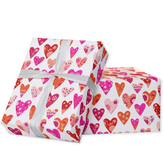 Heart Mönster Red Rosa Presentpapper